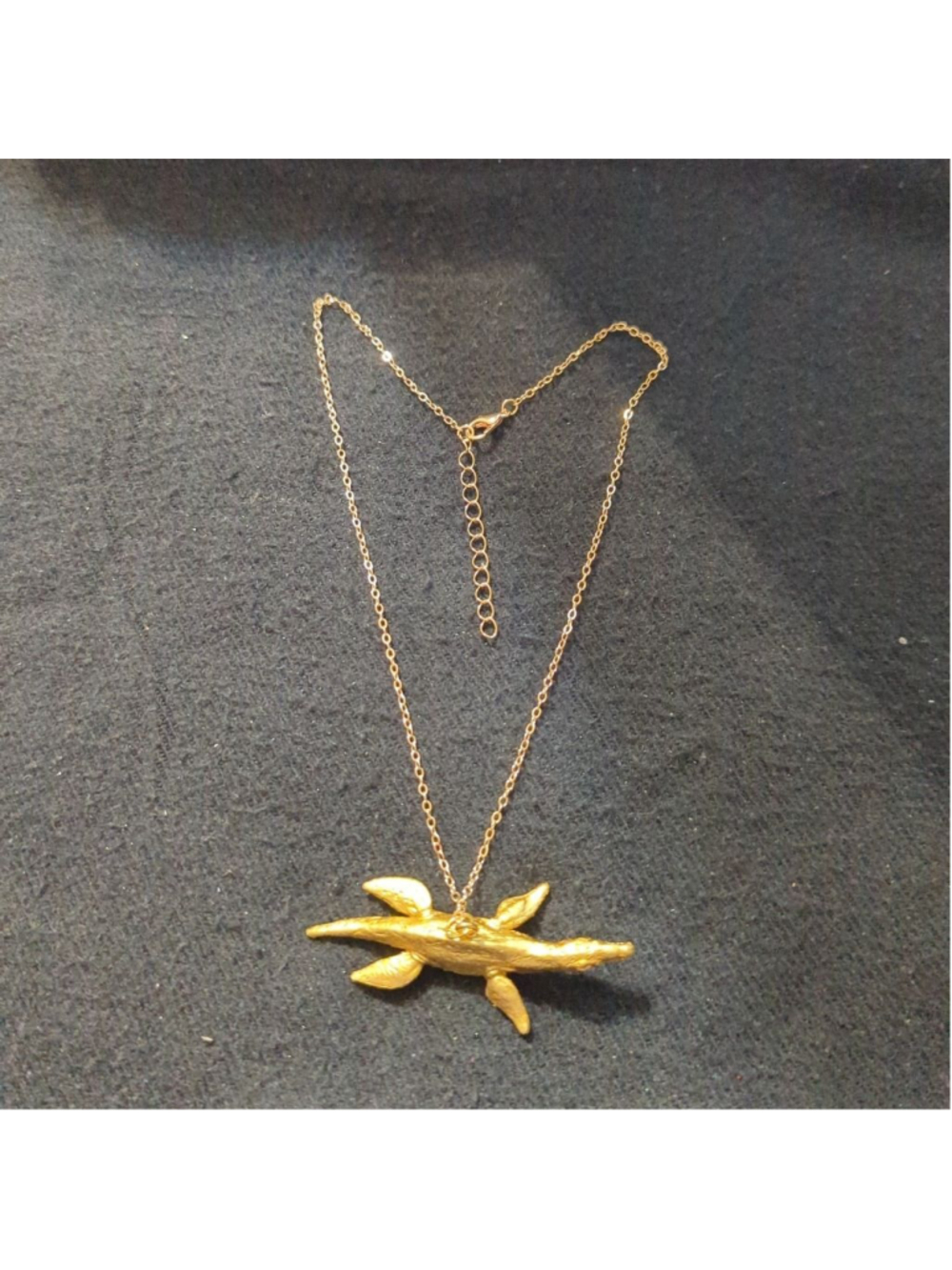 Gold Tone Plesiosaur Dinosaur Pendant Statement Necklace - Picture 2 of 4